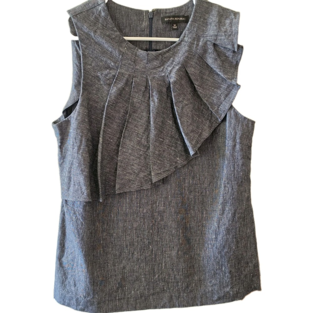 Banana Republic Linen Blend Sleeveless Top Blouse Size 12 Ruffle Modest